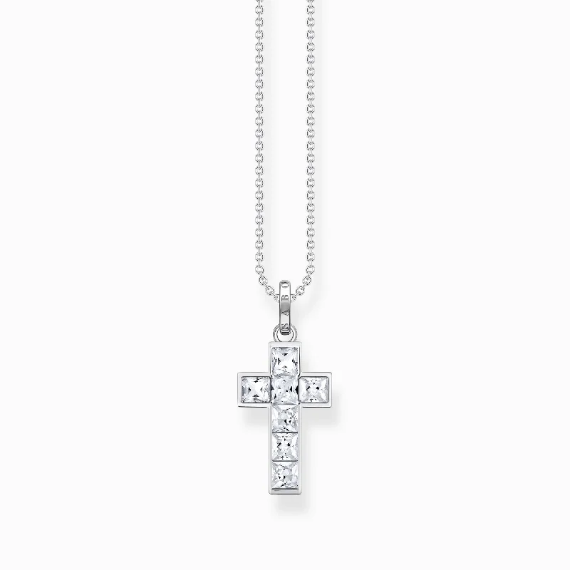 fashion gold necklaces for women -Thomas Sabo Necklace Cross With White Stones Silver KE2166-051-14