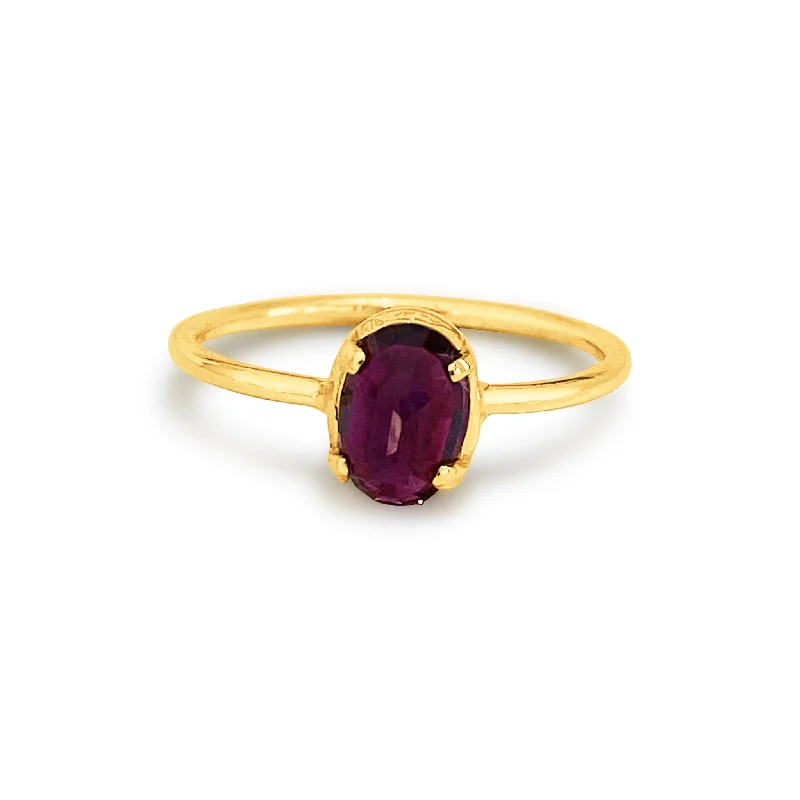 custom engagement rings -Rhodolite Oval Ring In 18K Yellow Gold