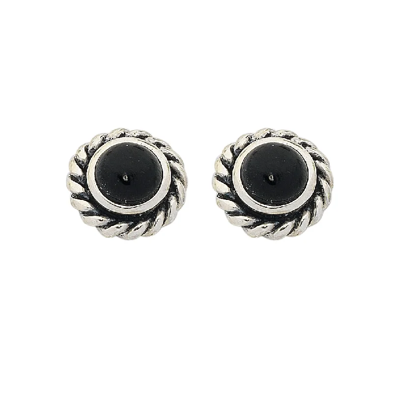 rhinestone earrings for women -Sterling Silver Onyx July Birthstone Stud Earrings