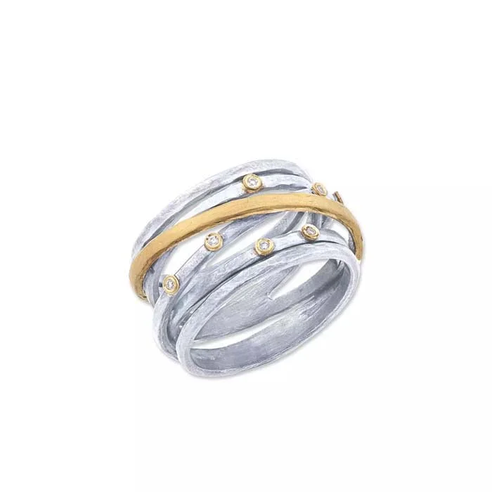 fashion cocktail rings -Lika Behar Stockholm Crosswire Ring with Diamonds in Sterling Silver and 24K Fusion Yellow Gold