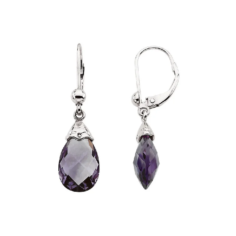 pearl stud earrings for women -Amethyst Briolette & 14k White Gold Lever Back Earrings