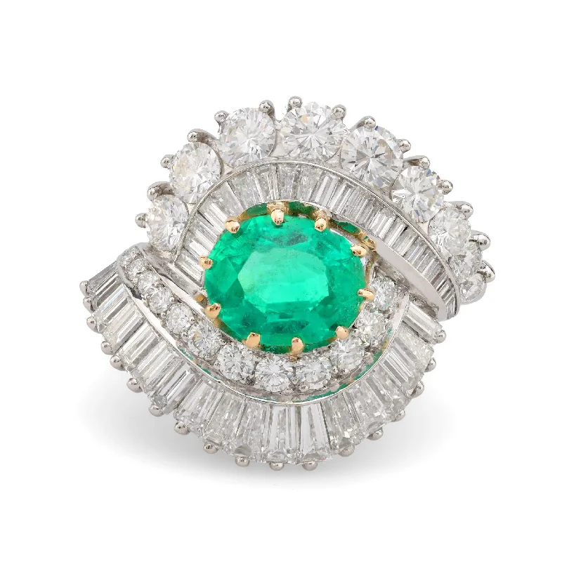 white gold rings for women -GIA 1.57 carat Colombian emerald diamond 18k white gold cocktail ring