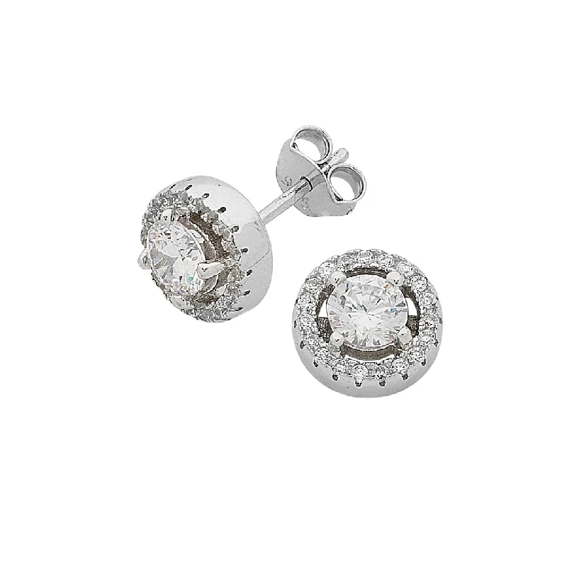 multi-colored earrings for women -Sterling Silver White Cubic Zirconia Stud Earrings