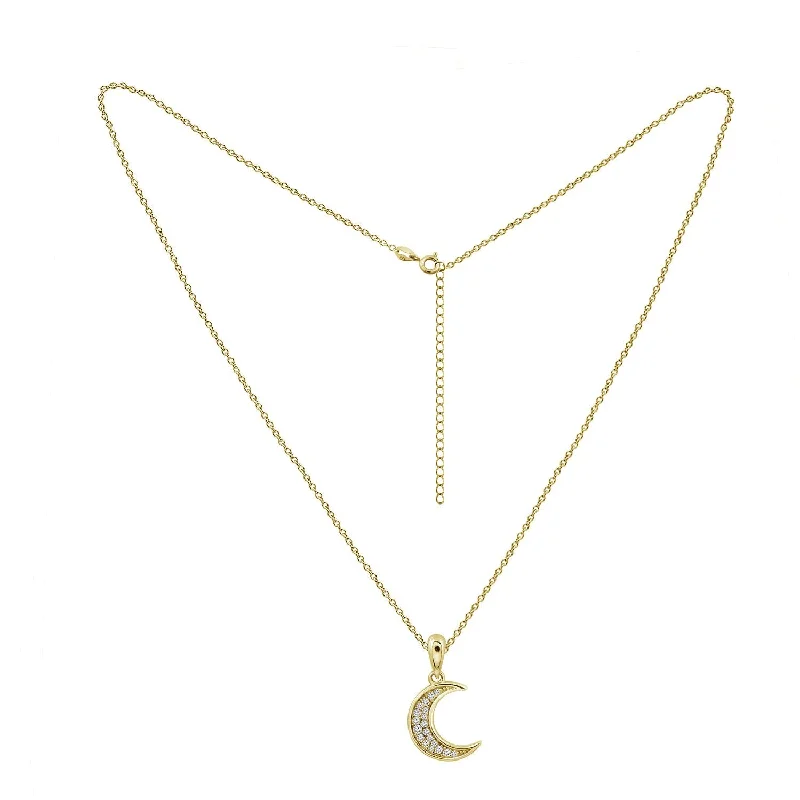 elegant pearl necklaces for brides -Pave Crescent Pendant Necklace