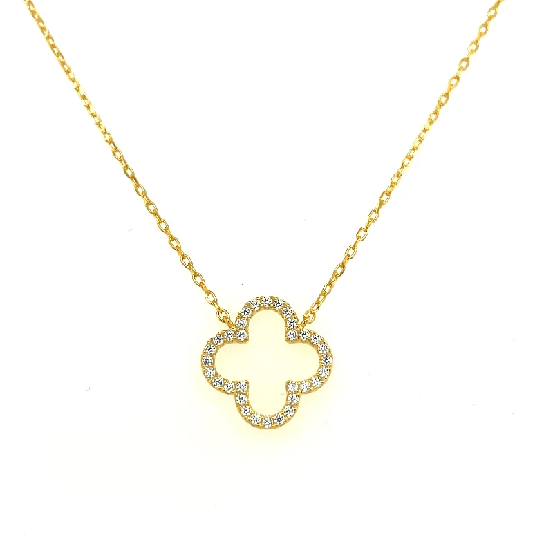 wedding pendant necklaces for women -Golden Open Clover Cz Pendant Necklace