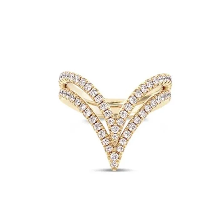 solitaire engagement rings -Charles Krypell Diamond Double V Ring in 18K Yellow Gold