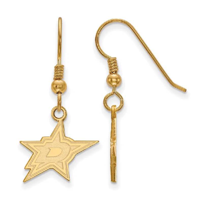 chic silver earrings for women -SS 14k Yellow Gold Plated NHL Dallas Stars Small Dangle Earrings