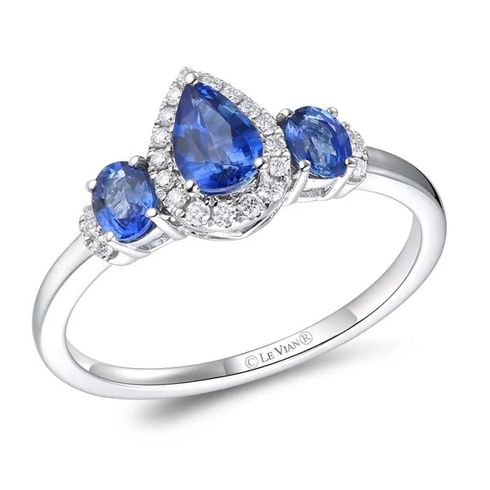 gemstone wedding rings -Le Vian 3 Stone Ring featuring Blueberry Sapphires and Vanilla Diamonds in 14K Vanilla Gold