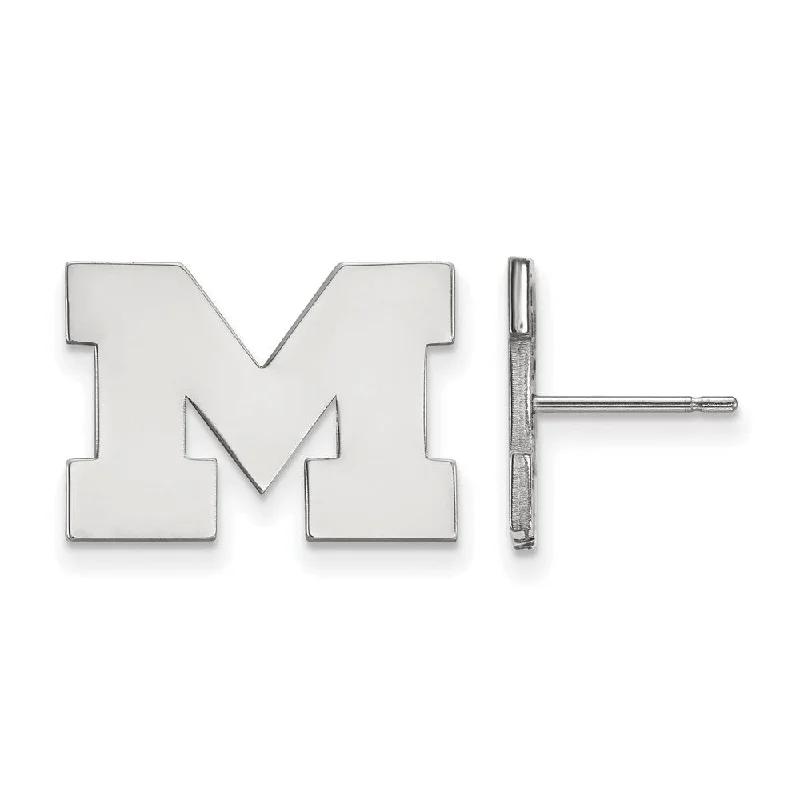 minimal earrings for women -10k White Gold Michigan (Univ of) Small Post Earrings