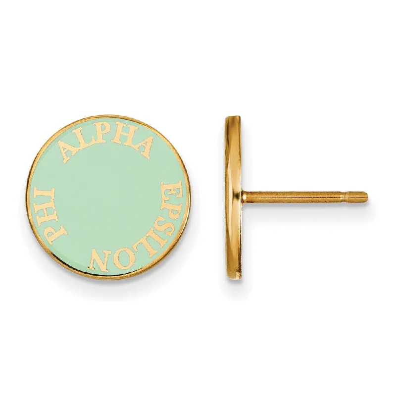 gold dangle earrings for women -14K Plated Silver Alpha Epsilon Phi Enamel Disc Post Earrings