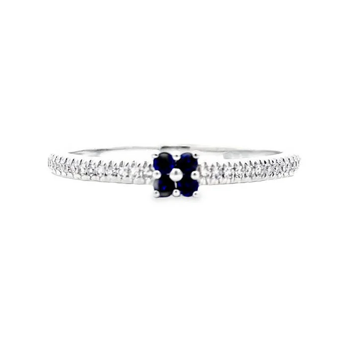 elegant engagement rings -Mountz Collection Sapphire Accent Pavé Ring in 14K White Gold