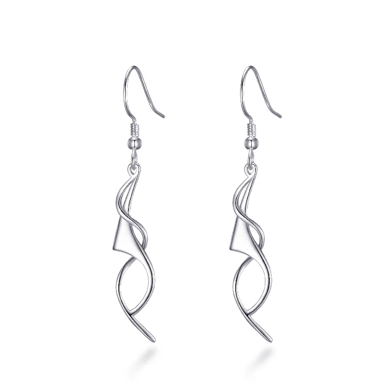 bold gold earrings for women -Sterling Silver Spiral Drop Earrings