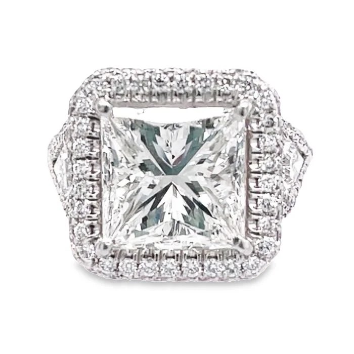 unique rings for women -J B Star 5CT Princess Cut Halo Ring with Kite and Round Diamonds in Platinum