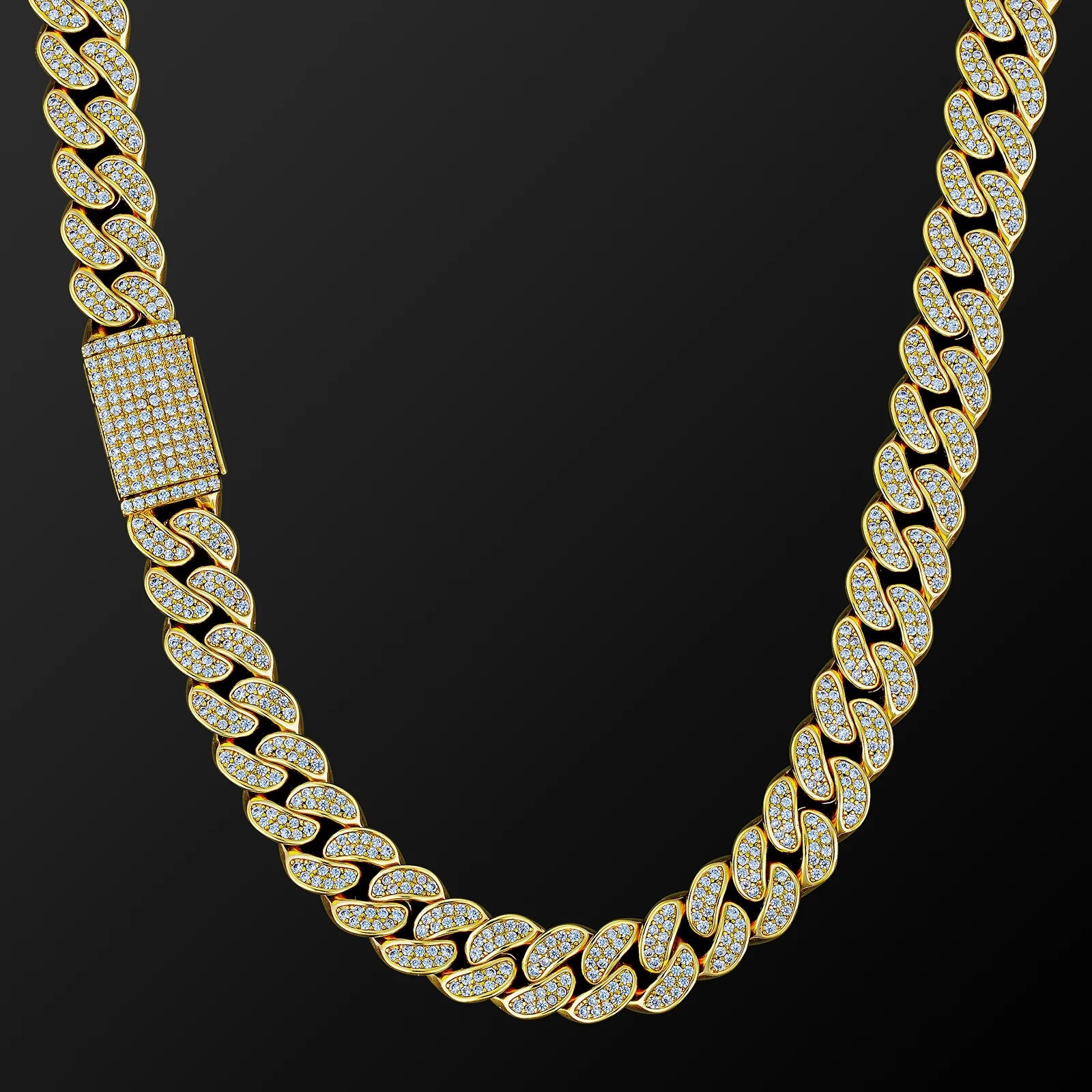 layered necklaces for women -Iced Out Diamond Cuban Link Chain in 14K Gold - 12mm