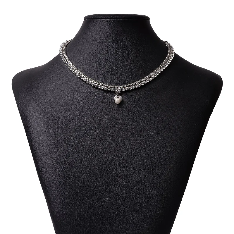 double chain necklaces for women -Lina Necklace Set in Pearl and Rhodium