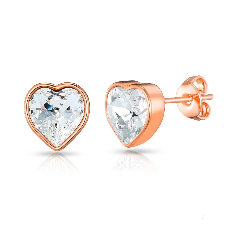 elegant earrings for women -Rose Gold Plated Bezel set Heart Earrings Created with Zircondia® Crystals