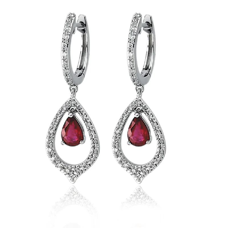 gemstone stud earrings for women -14k White Gold Ruby and Diamond Earrings