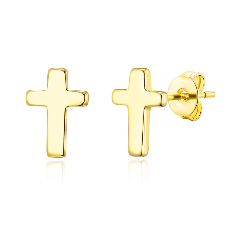 bold stud earrings for women -Gold Plated Cross Stud Earrings