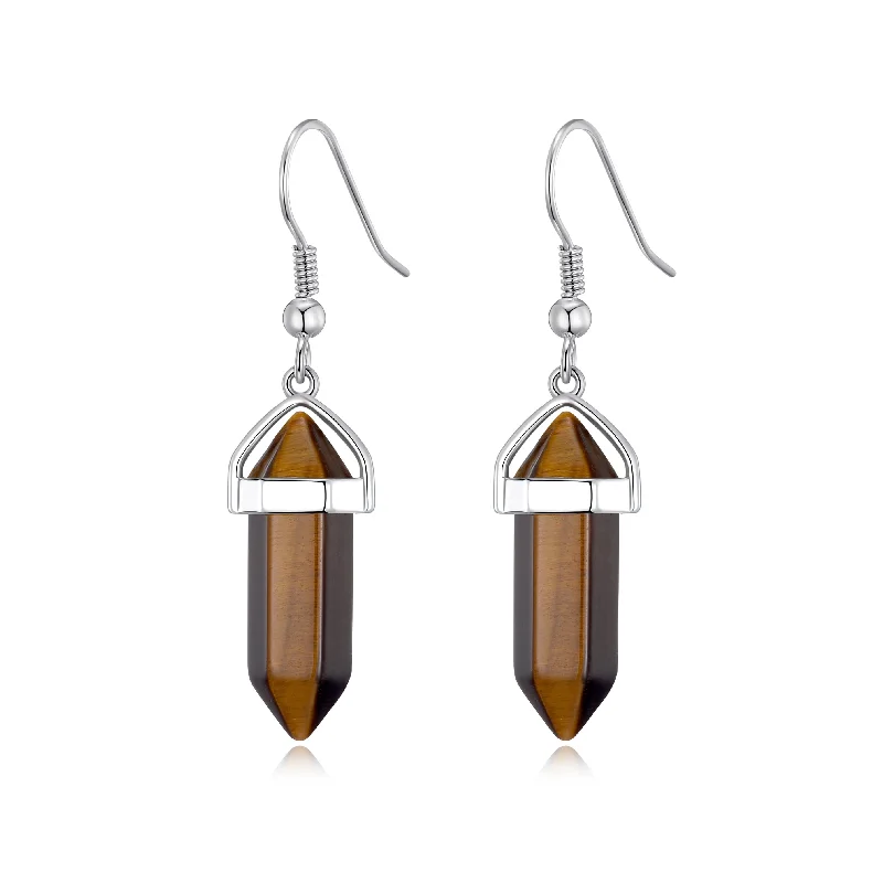 handmade earrings for women -Tiger's Eye Gemstone Drop Earrings