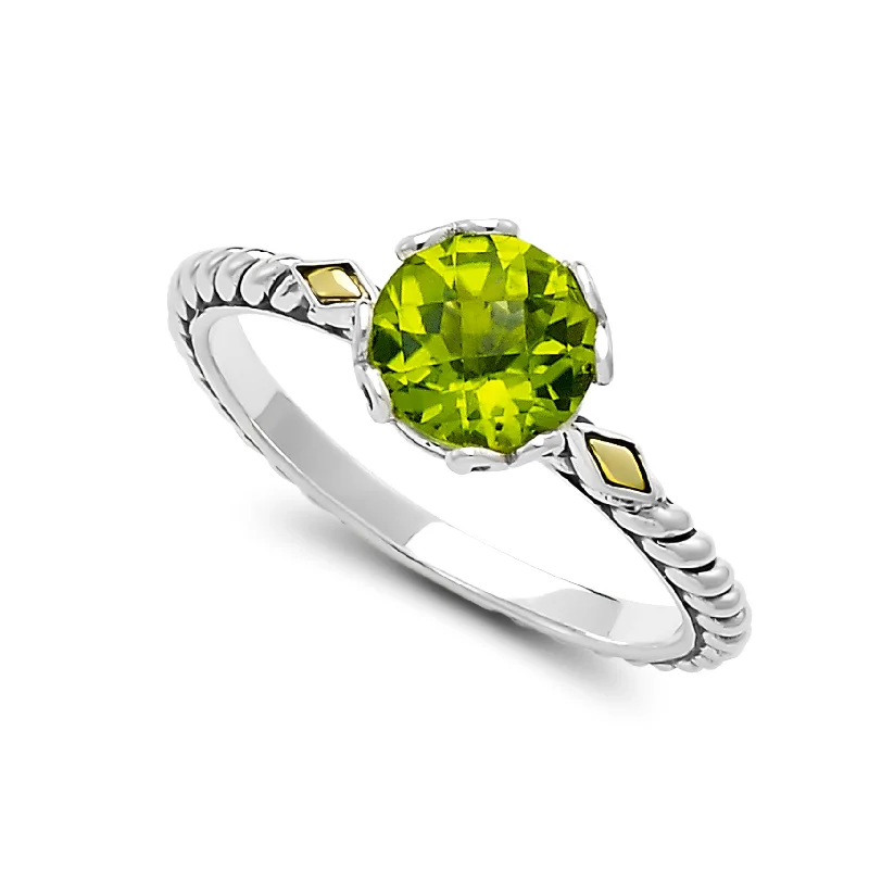 fashion cocktail rings -Sterling Silver And 18K Yellow Gold Two-Tone Peridot Ring