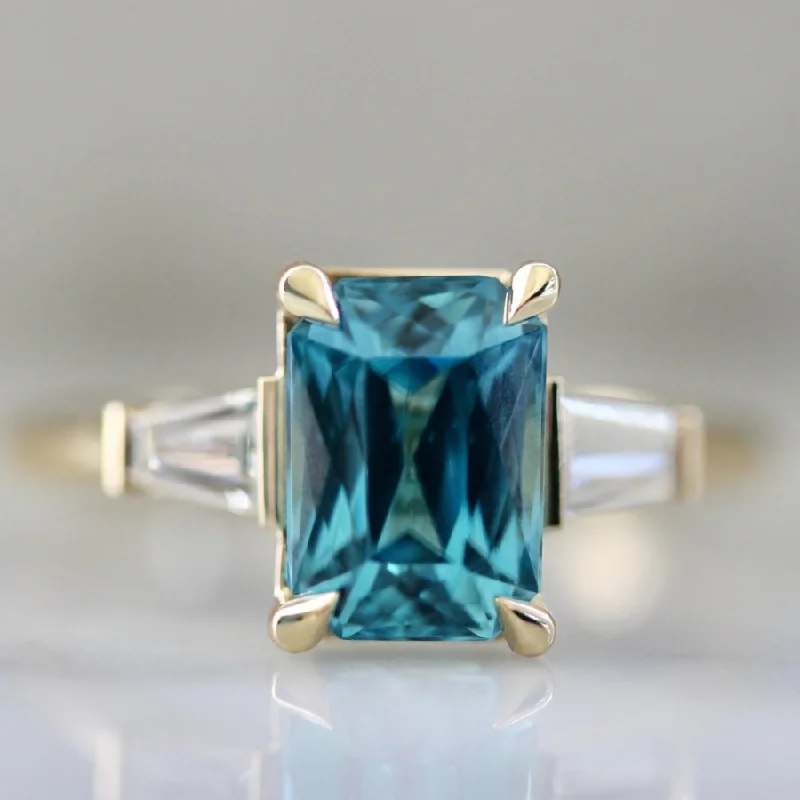 rose gold rings for women -Regatta Teal Radiant Cut Zircon Ring