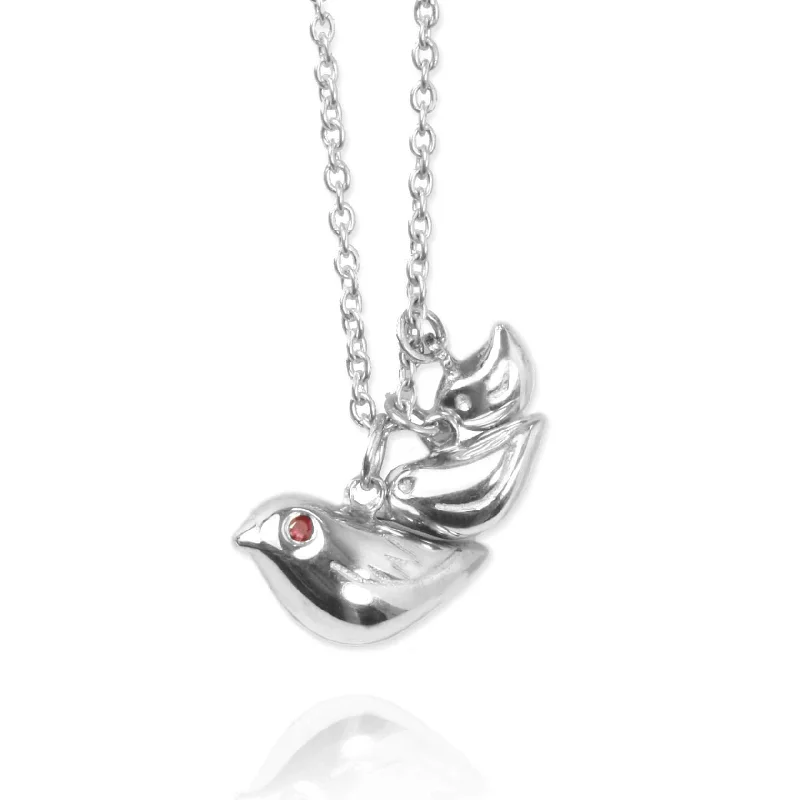 engraved silver necklaces for women -Mother and Baby Bird Necklace