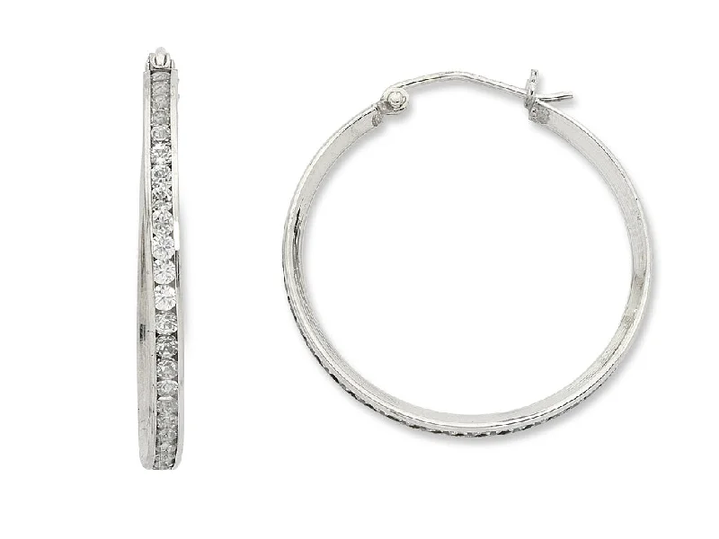 fashion hoop earrings for women -9ct White Gold Silver Infused Cubic Zirconia Hoops