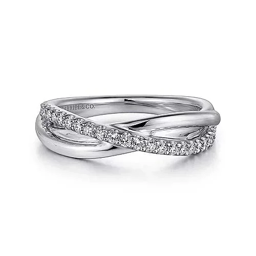 stylish wedding rings for women -Gabriel & Co. White Sapphire Pavé Criss-Cross Ring in Sterling Silver