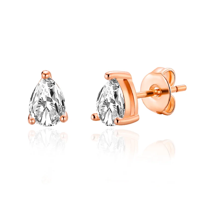 gemstone stud earrings for women -Rose Gold Plated Pear Earrings Created with Zircondia® Crystals