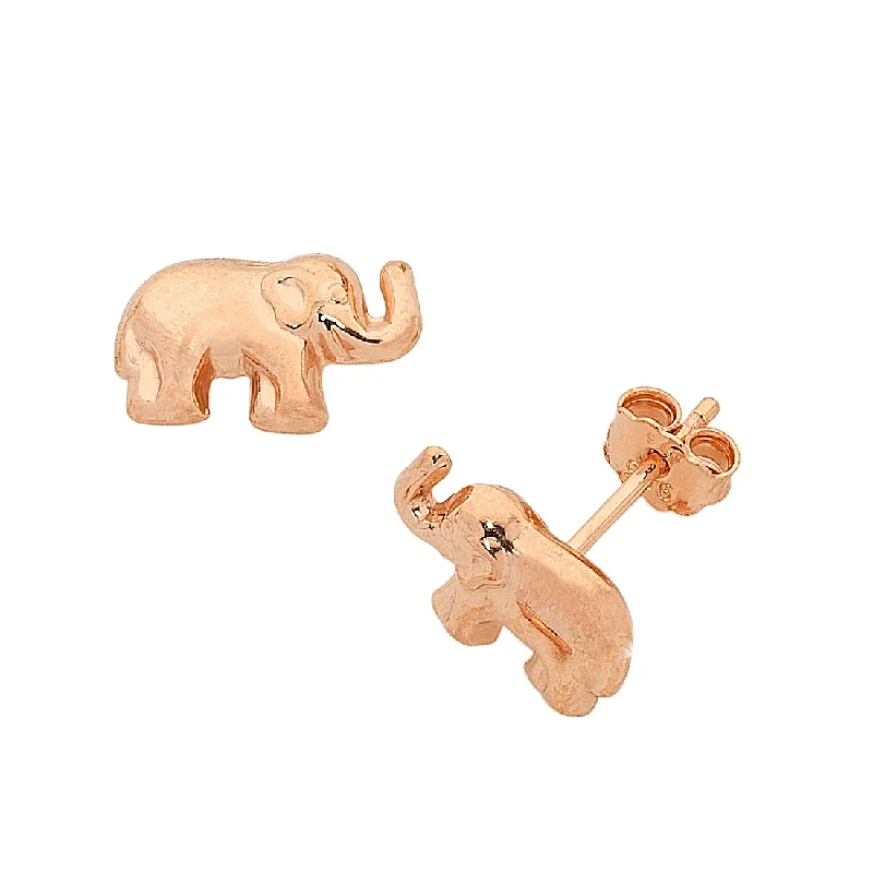 vintage gold earrings for women -9ct Rose Gold Silver Infused Elephant Earrings