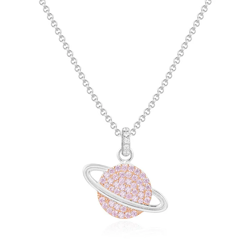 fashion necklaces for women -APM Planet Necklace - Pink Silver AC3917XORW