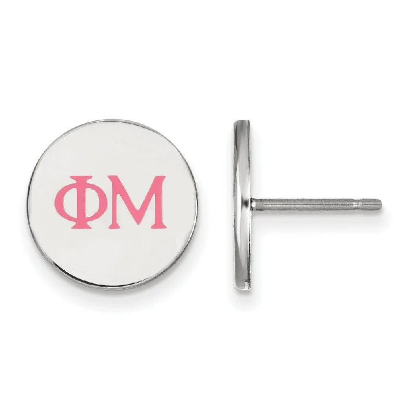 cute earrings for women -Sterling Silver Phi Mu Enamel Greek Letters Post Earrings