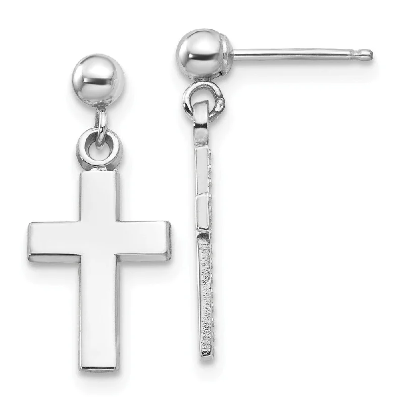 bold stud earrings for women -Small Polished Latin Cross Dangle Post Earrings in 14k White Gold