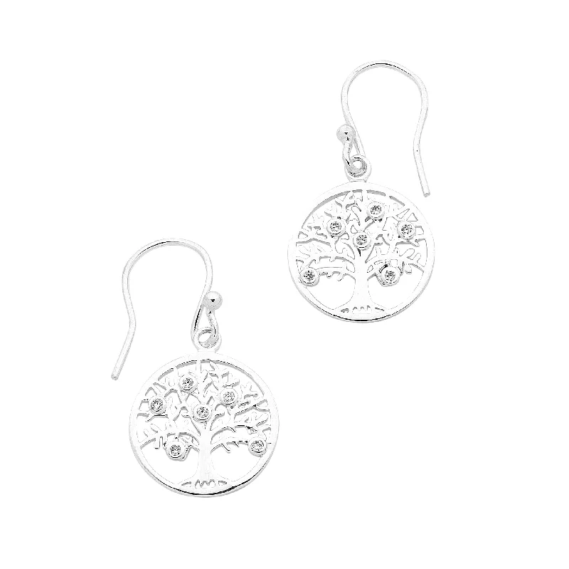 luxury earrings for women -Sterling Silver Tree Of Life Hook Earrings