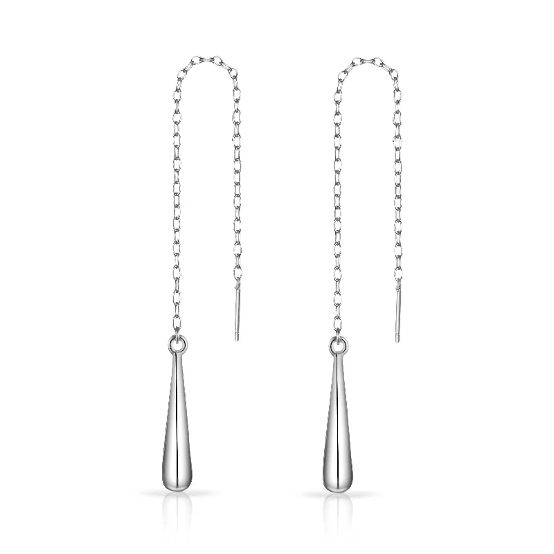 bold gold earrings for women -Sterling Silver Teardrop Thread Earrings