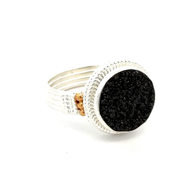 pearl rings for women -Black Drusy Ring