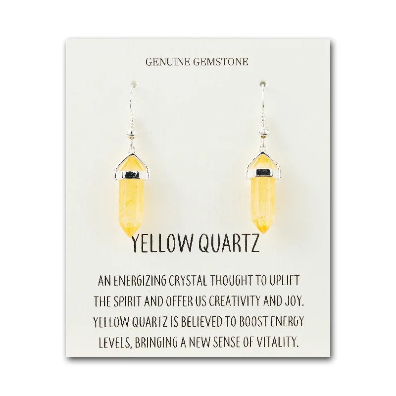 fashion hoop earrings for women -Yellow Quartz Gemstone Drop Earrings with Quote Card