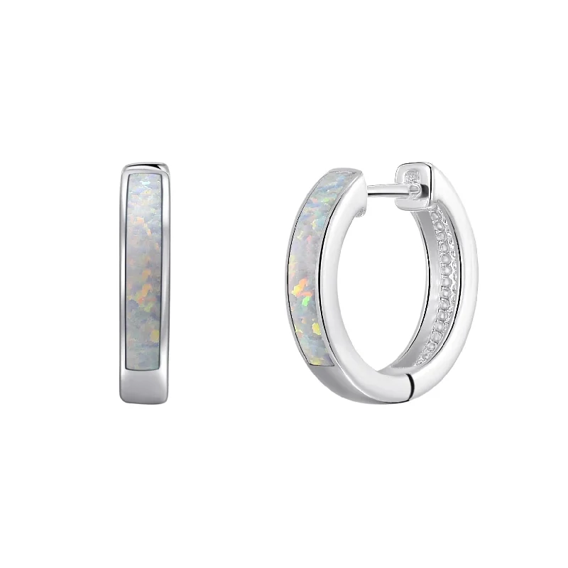 luxury earrings for women -White Synthetic Opal Hoop Earrings