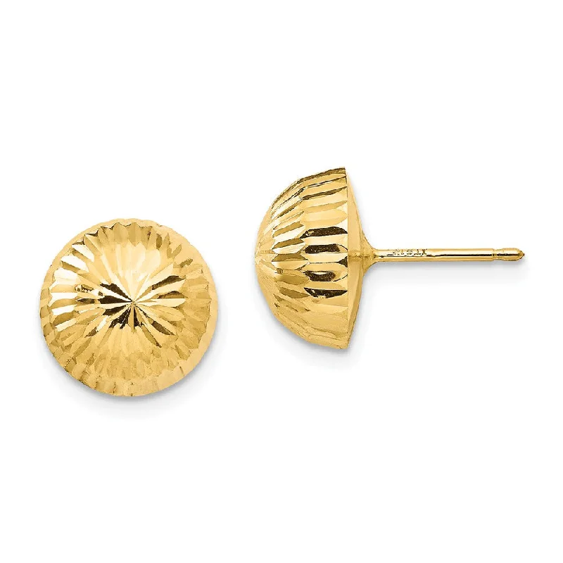 statement drop earrings for women -10mm Diamond-cut Half-Ball Post Earrings in 14k Yellow Gold