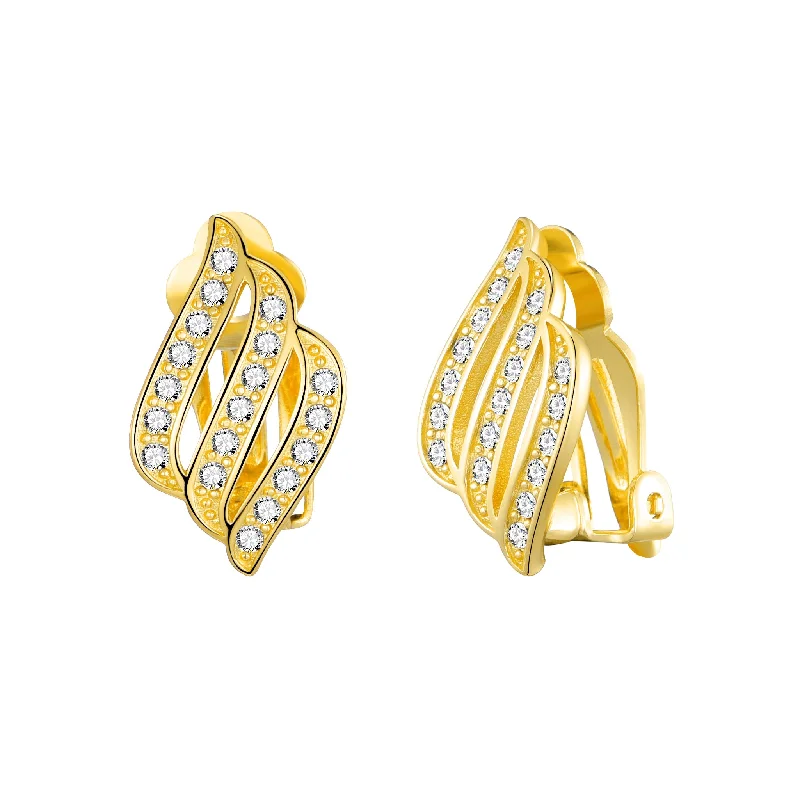 minimalist earrings for women -Gold Plated Triple Row Clip On Earrings Created with Zircondia® Crystals