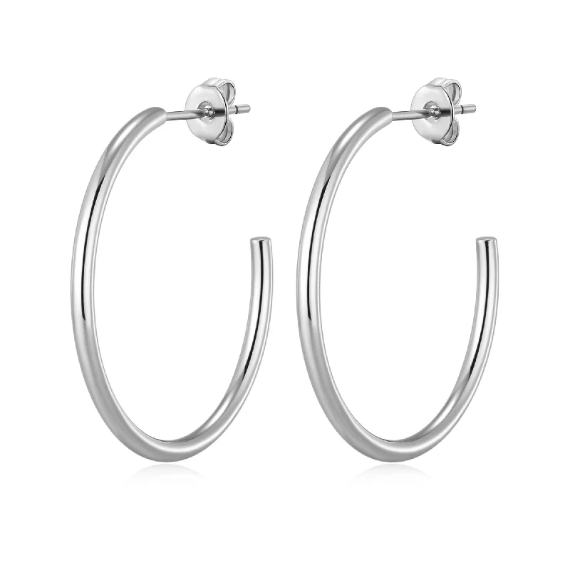 luxurious pearl drop earrings -Silver Plated Round Hoop Earrings