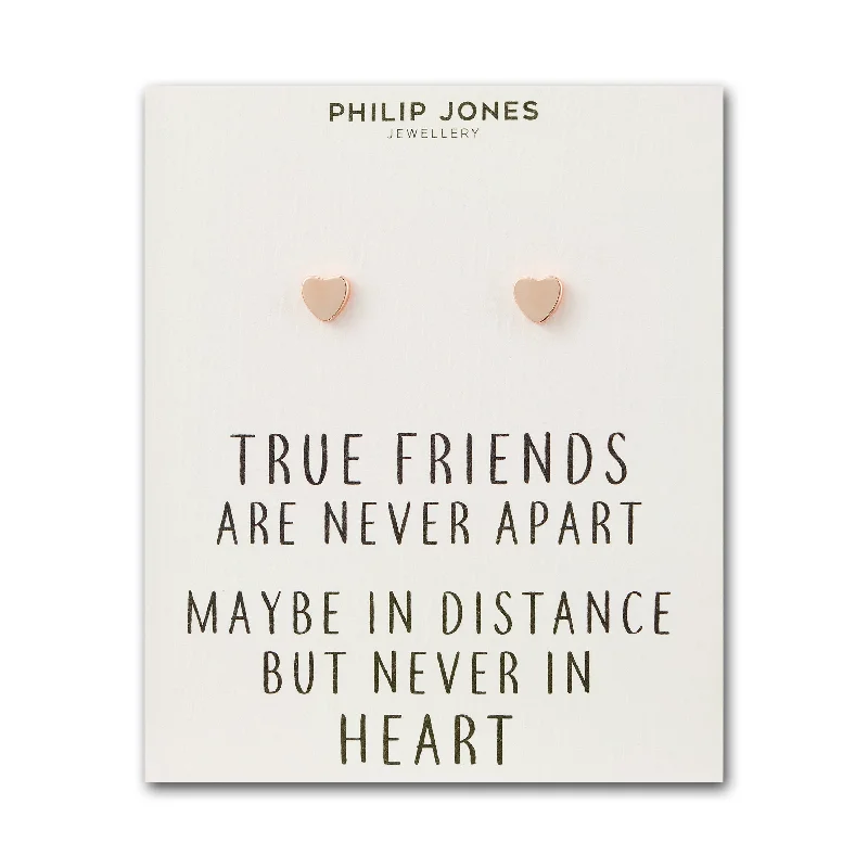 statement earrings for women -Rose Gold Plated Heart Stud Earrings with Quote Card