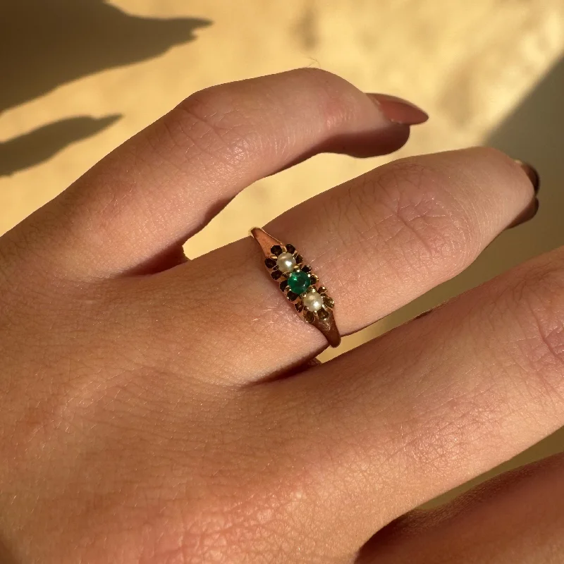 stackable diamond rings -Emerald and Seed Pearl Ring