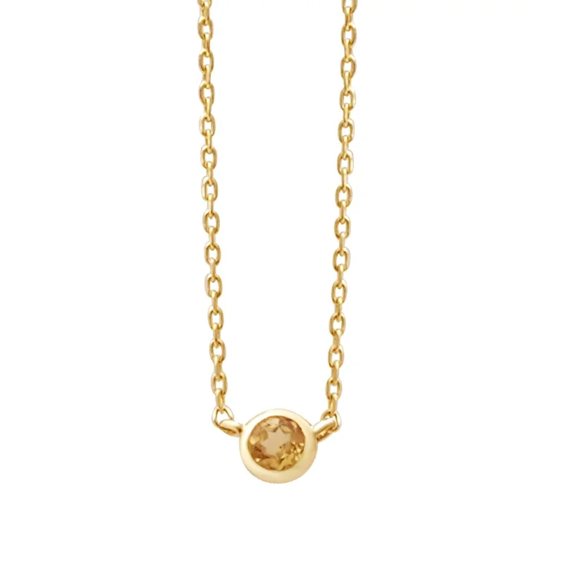 fashion gold necklaces for women -Citrine Station Necklace Bezel Set in  Gold