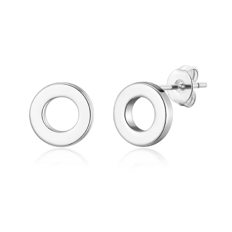 hoop earrings for women -Silver Plated Circle Stud Earrings