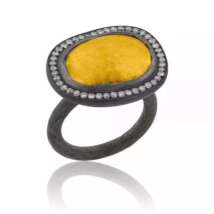 opal rings for women -Lika Behar Reflections Ring with Diamonds in 24K Yellow Gold and Oxidized Sterling Silver