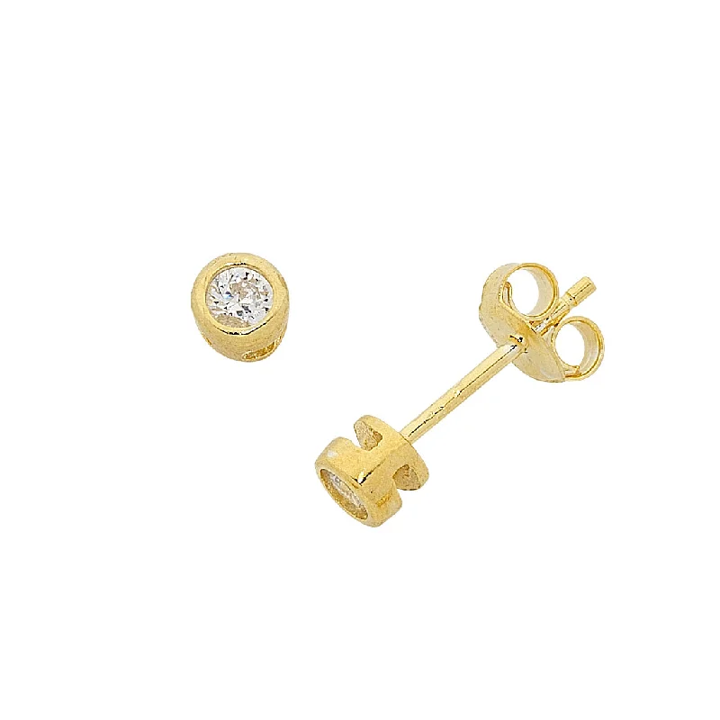 casual earrings for women -9ct Yellow Gold Silver Infused Bezel Cubic Zirconia Stud Earrings