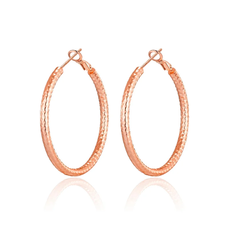 hoop earrings for women -Rose Gold Plated 40mm Diamond Cut Hoop Earrings