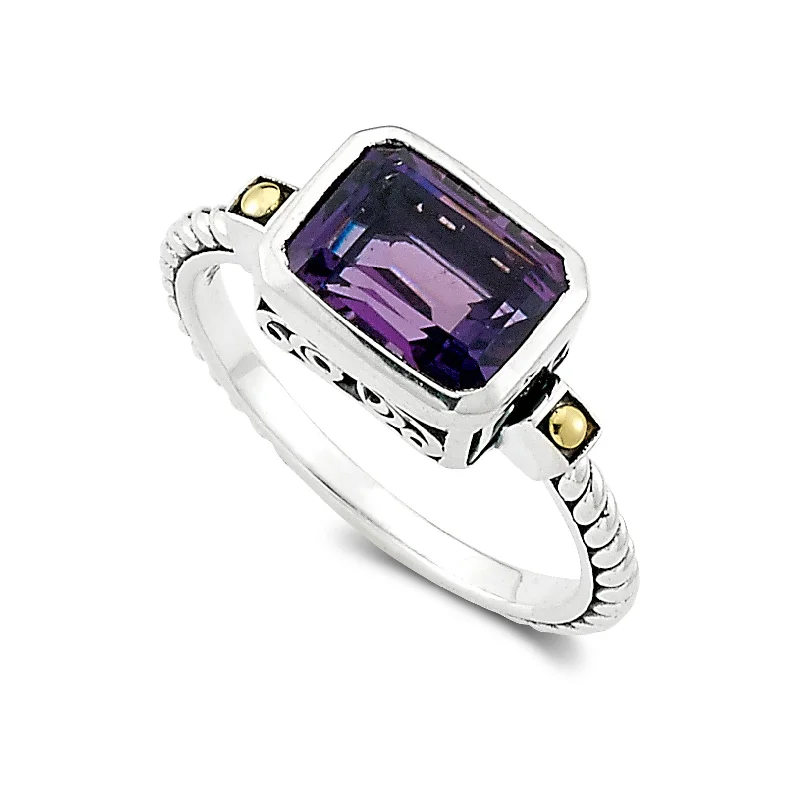 bridal gold rings for women -Sterling Silver And 18K Yellow Gold Amethyst Ring