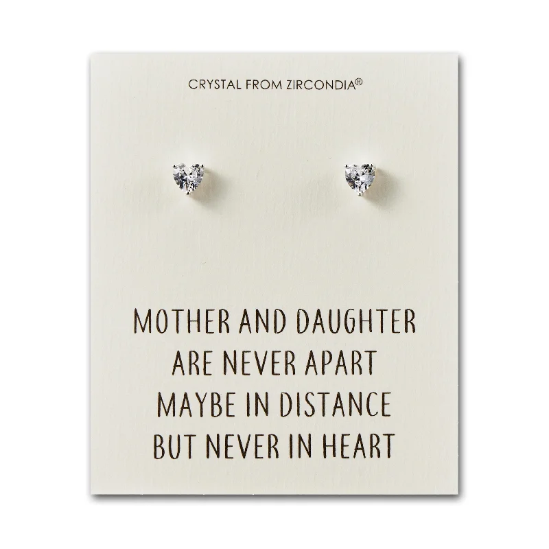 luxury drop earrings for women -Mother and Daughter Quote Heart Earrings Created with Zircondia® Crystals